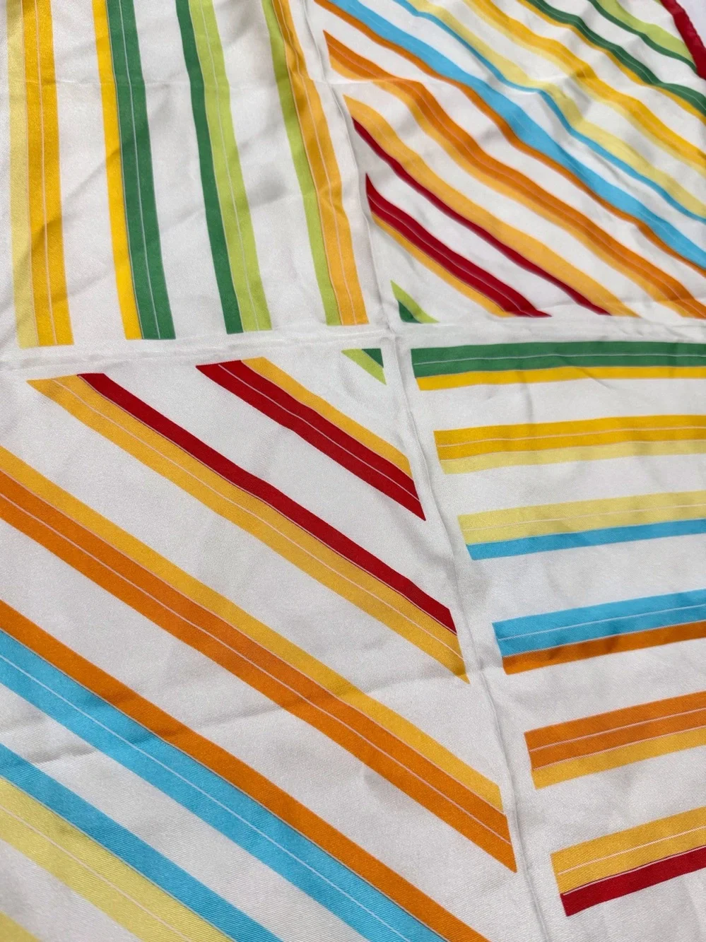 Oscar by Oscar de la Renta 100% Silk Scarf Retro Mod Mixed Rainbow Stripe Design